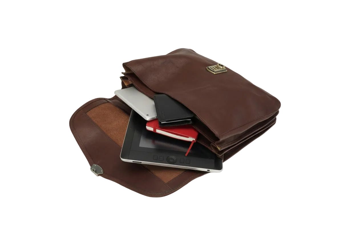 Borsa da lavoro grande in pelle I Medici 63/4000 Testa di moro - Pelletteria Allegrini