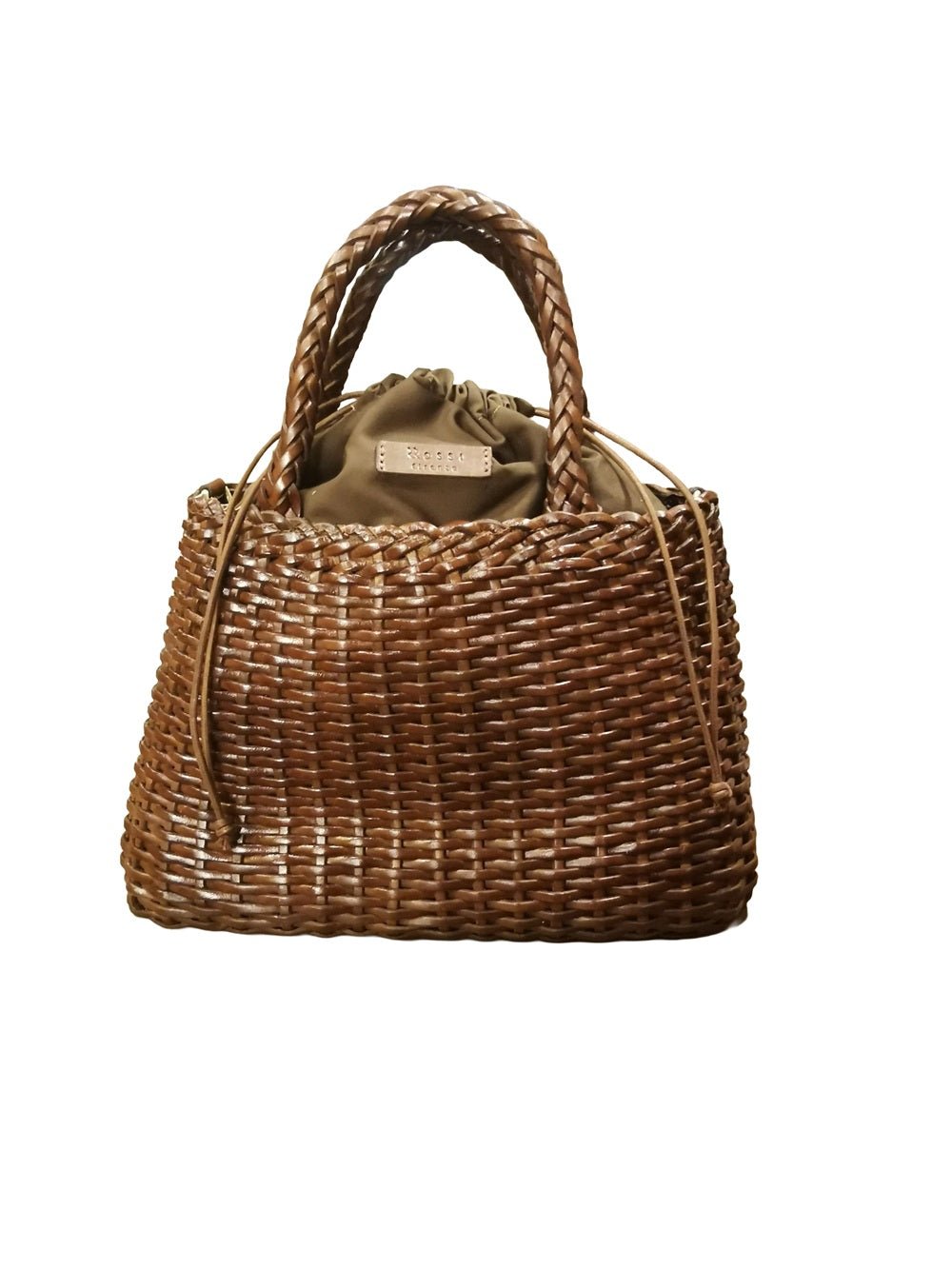 Borsa grande con doppi manici e tracolla in pelle intrecciata Bruno Rossi T5 Caffè - Pelletteria Allegrini