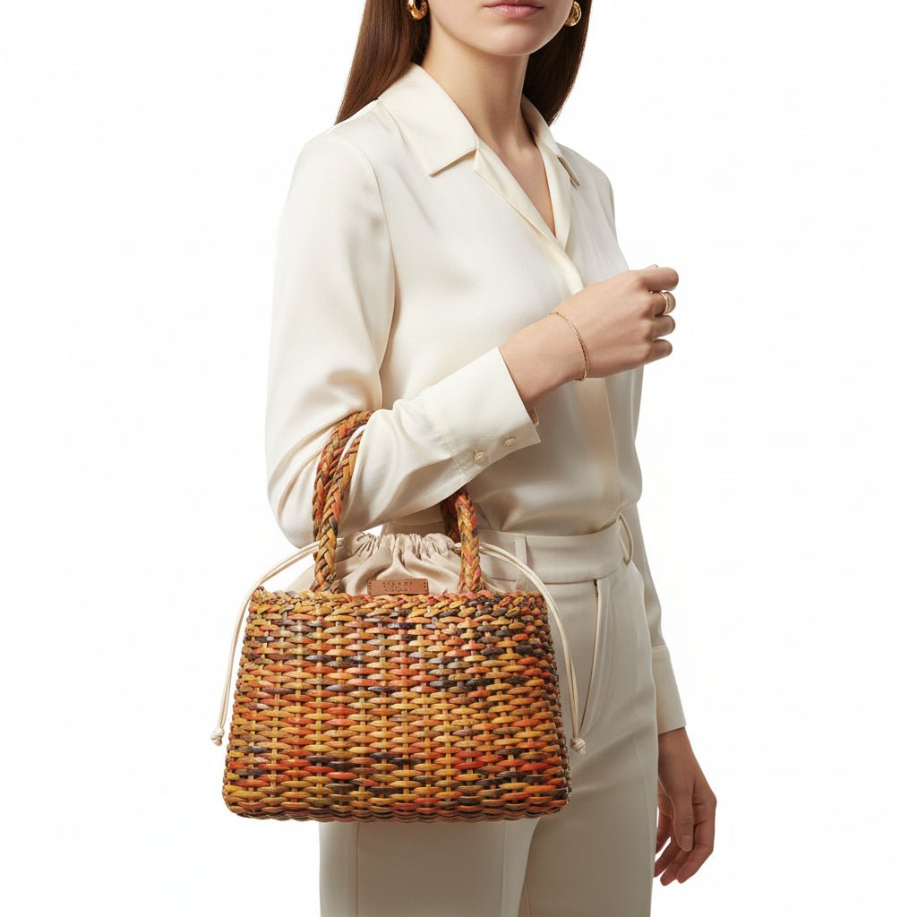 Borsa grande con doppi manici e tracolla in pelle intrecciata Bruno Rossi T5 Multicolor - Pelletteria Allegrini