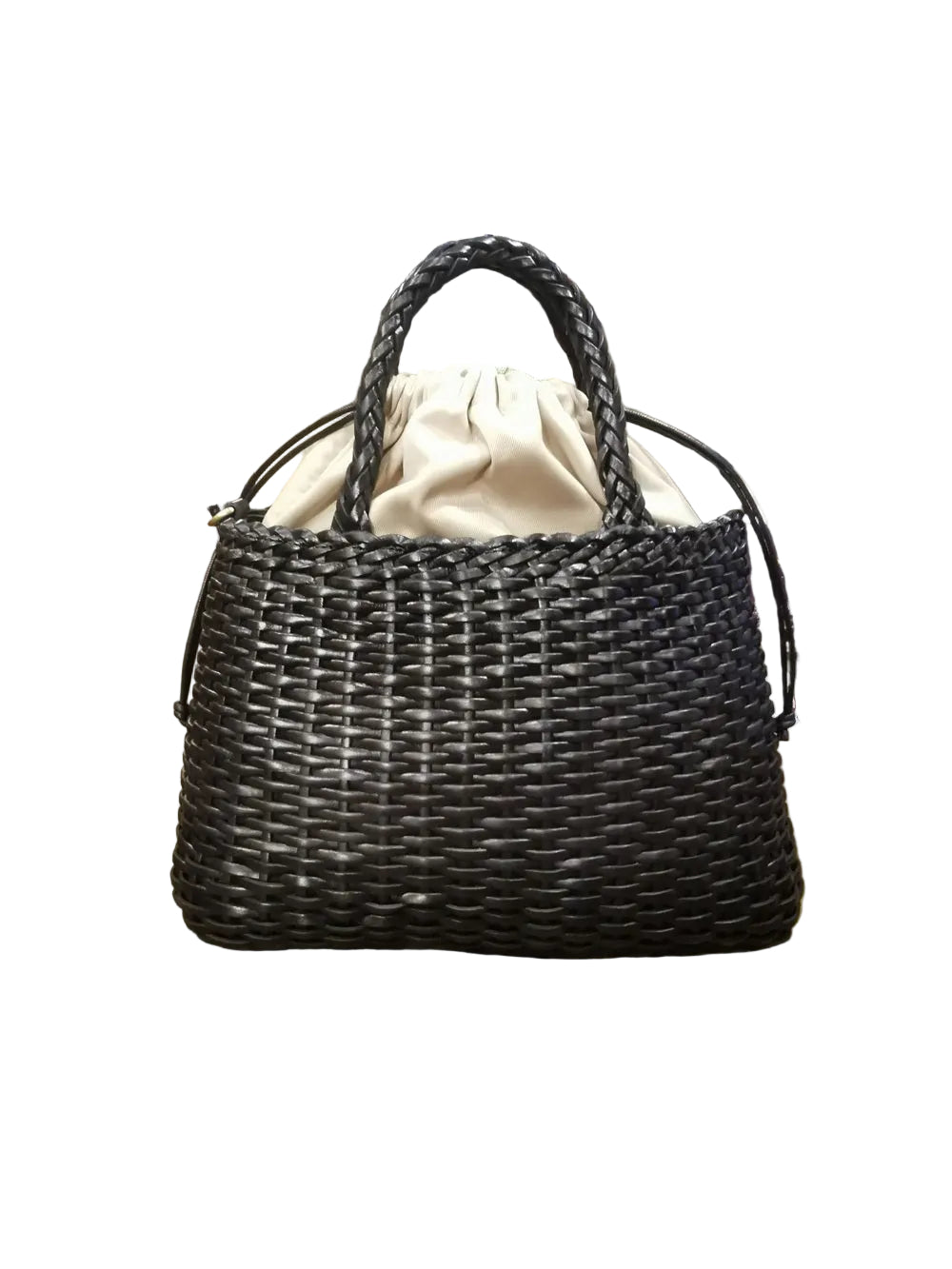 Borsa grande con doppi manici e tracolla, realizzata in pelle intrecciata. Made in Italy