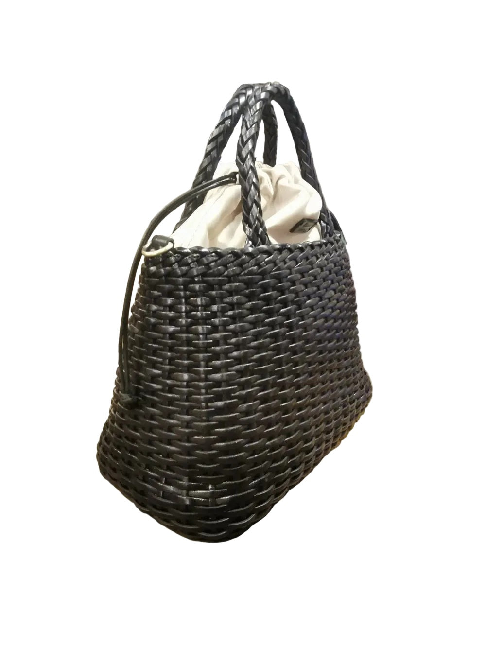 Borsa grande con doppi manici e tracolla, realizzata in pelle intrecciata. Made in Italy