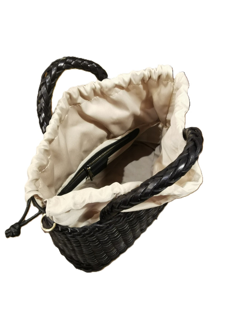 Borsa grande con doppi manici e tracolla, realizzata in pelle intrecciata. Made in Italy