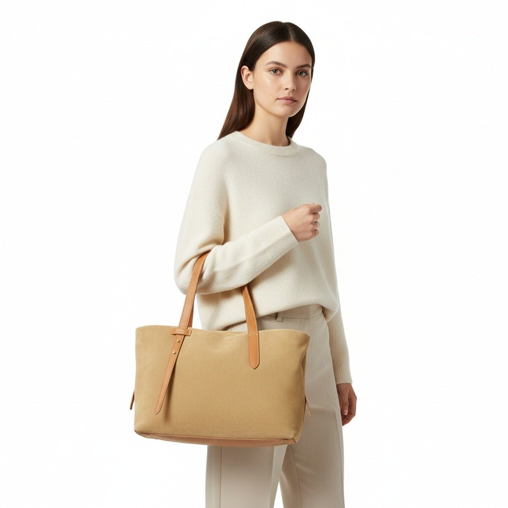 Borsa grande in pelle scamosciata Bruno Rossi C247 Biscotto - Pelletteria Allegrini