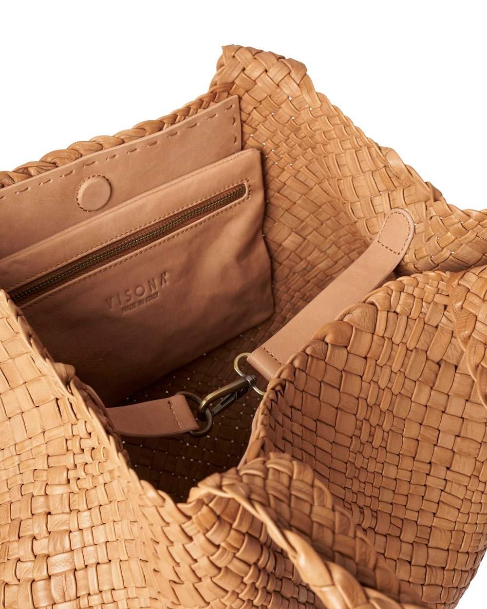 Borsa grande intrecciata in pelle Visonà 20317 Cognac - Pelletteria Allegrini