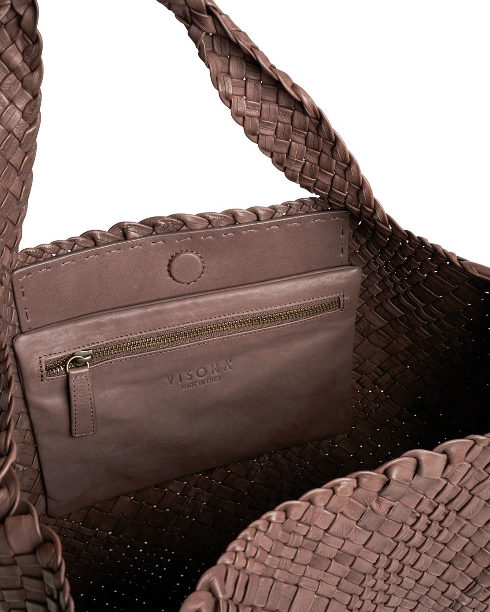 Borsa grande intrecciata in pelle Visonà 20317 Testa di moro - Pelletteria Allegrini