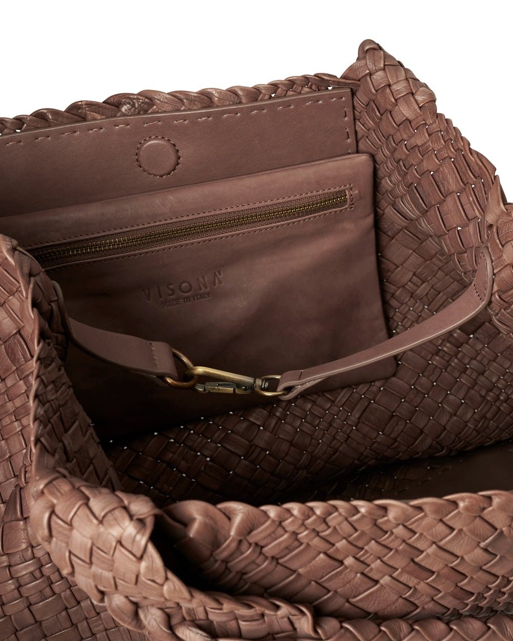 Borsa grande intrecciata in pelle Visonà 20317 Testa di moro - Pelletteria Allegrini