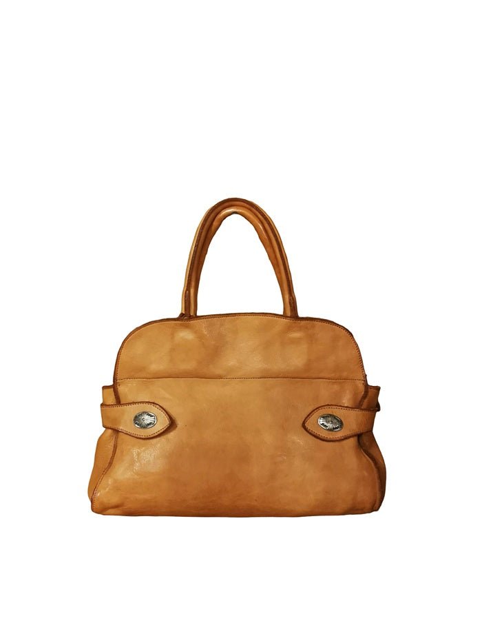 Borsa in pelle con doppi manici e tracolla Pelletteria Allegrini Filippo 1639 Cognac - Pelletteria Allegrini