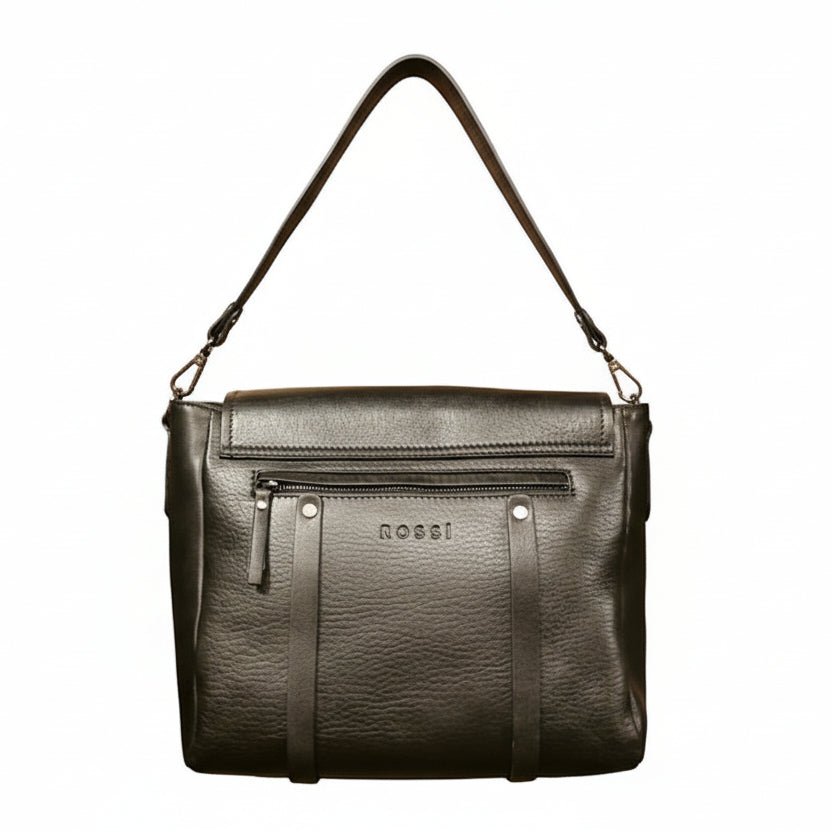 Borsa in pelle con doppio manico Bruno Rossi R319 Nero - Pelletteria Allegrini