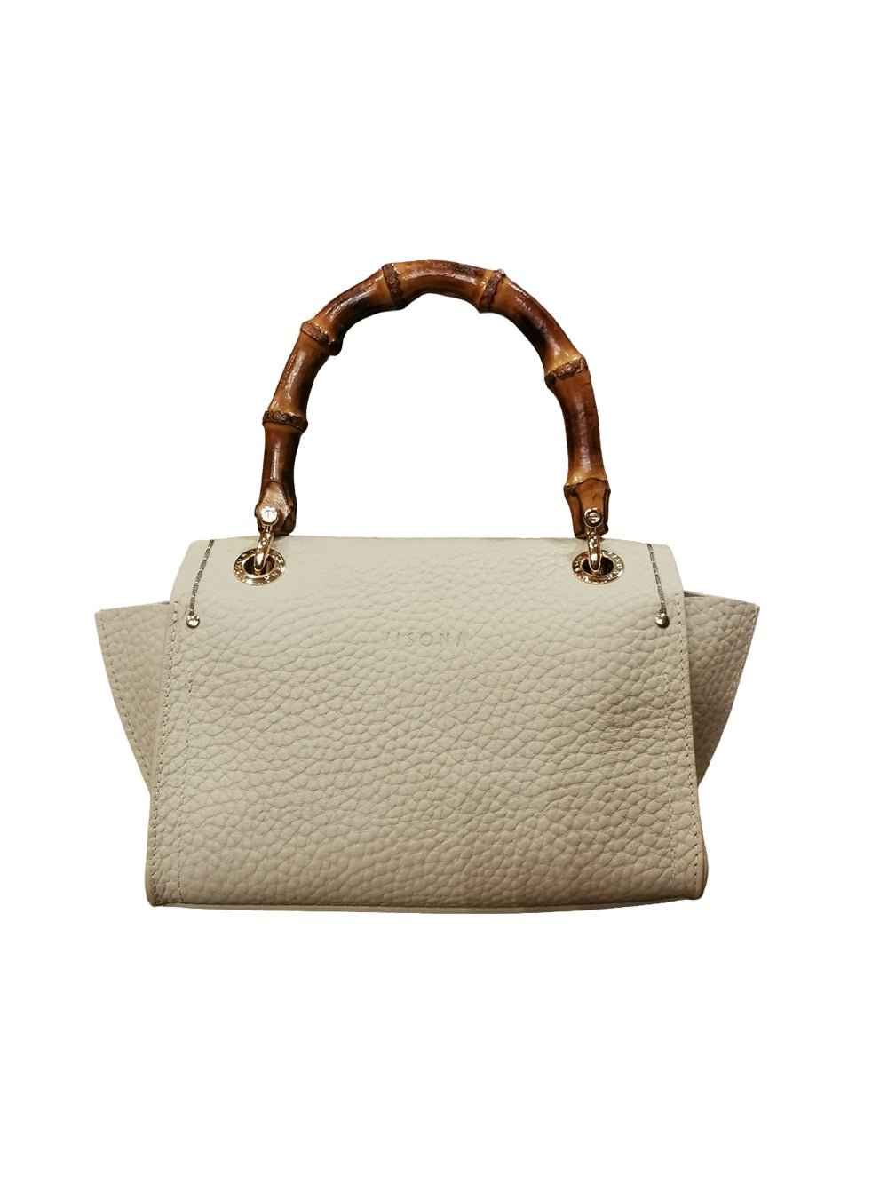 Borsa in pelle con manico bamboo Visonà 20149 beige - Pelletteria Allegrini