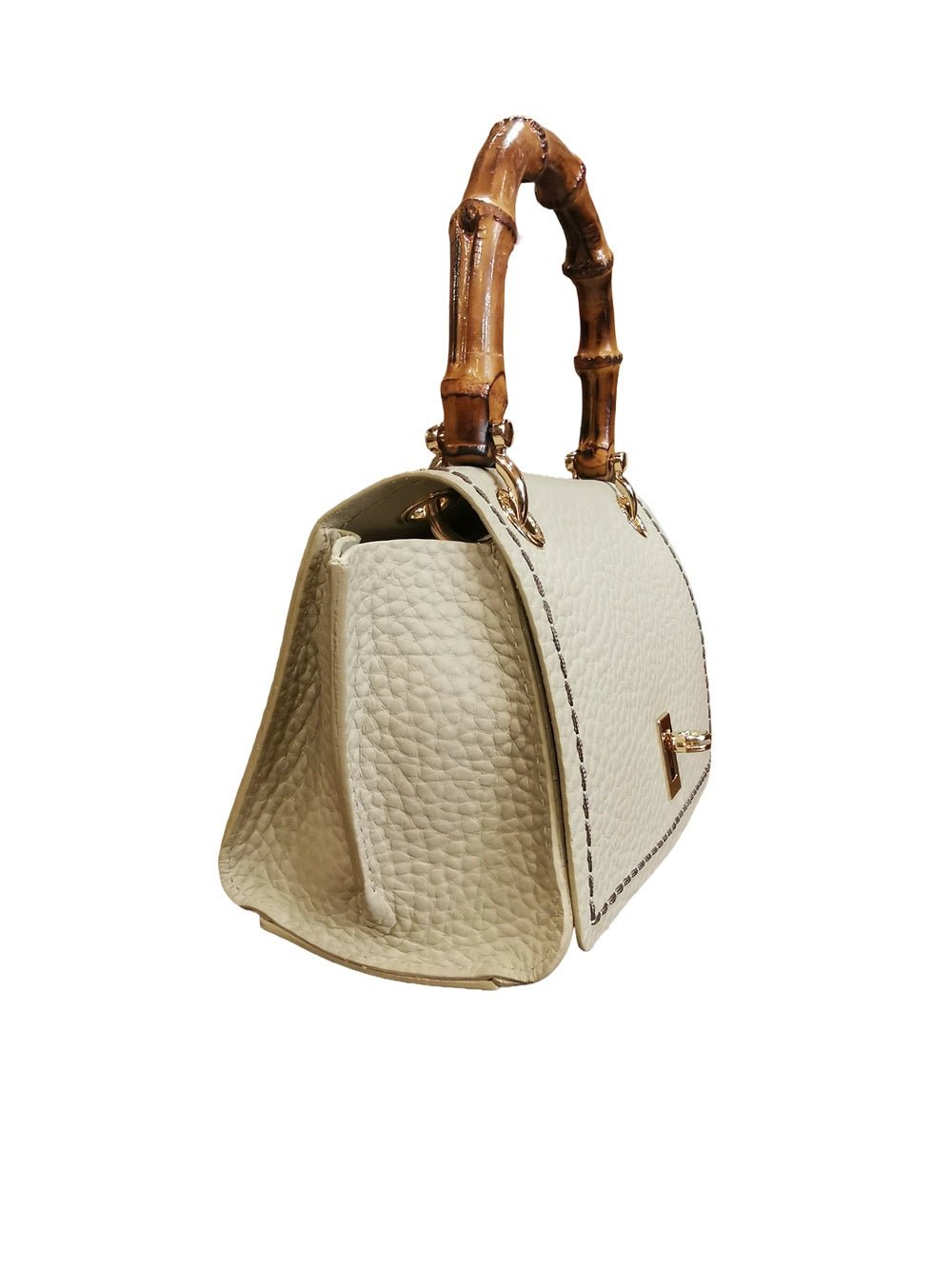 Borsa in pelle con manico bamboo Visonà 20149 beige - Pelletteria Allegrini
