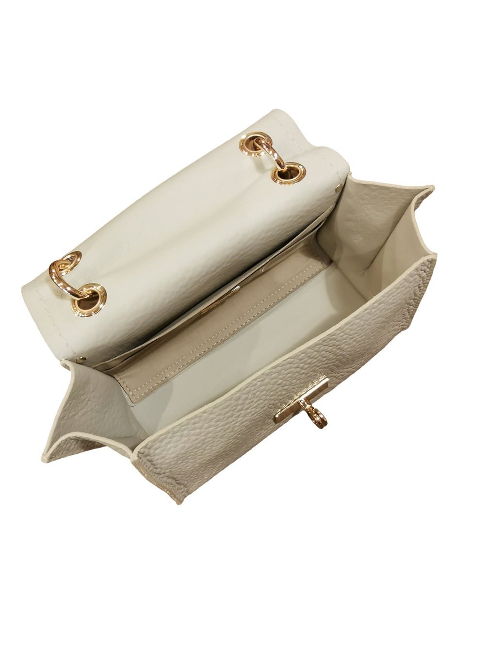Borsa in pelle con manico bamboo Visonà 20149 beige - Pelletteria Allegrini