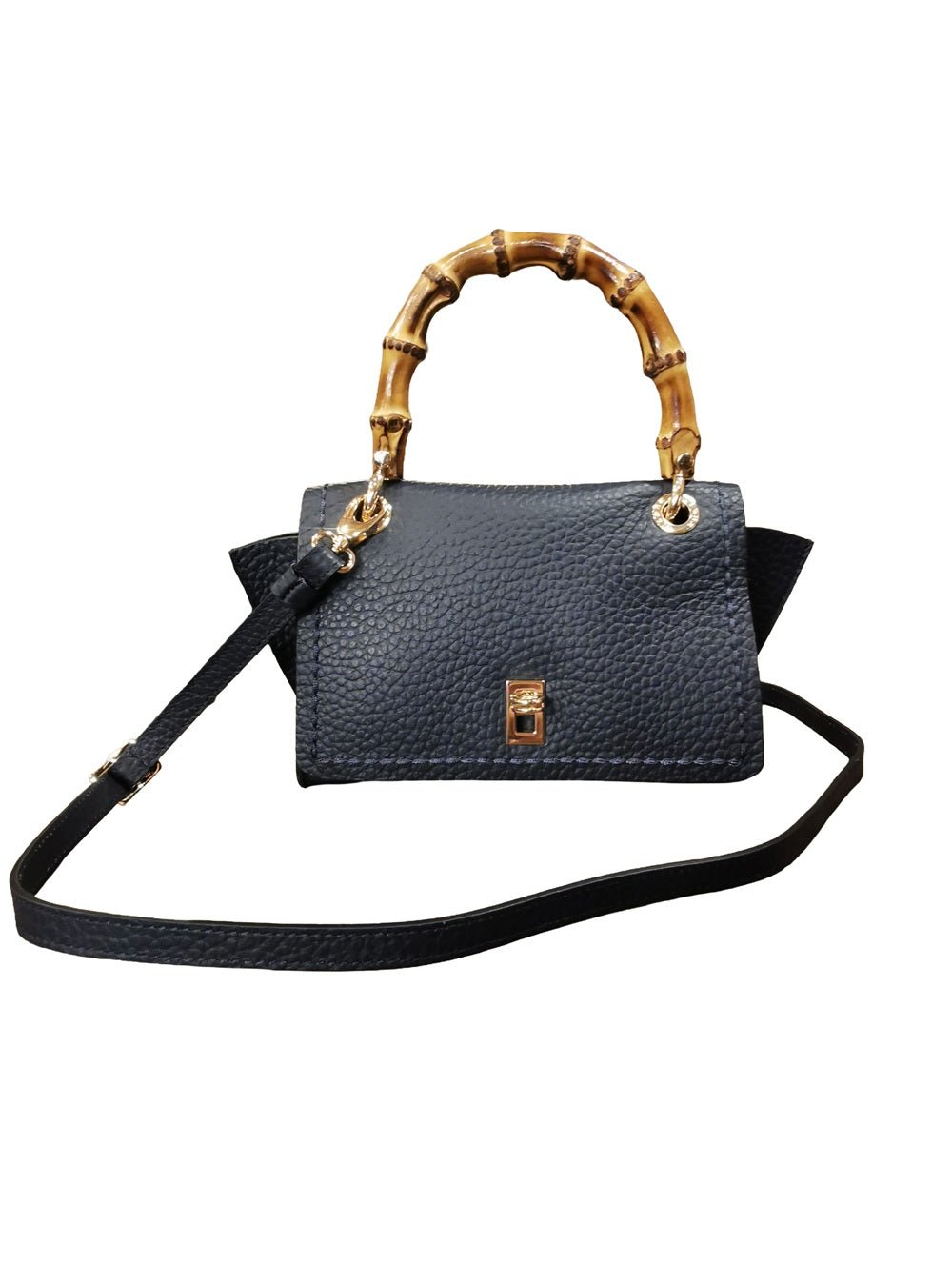 Borsa in pelle con manico bamboo Visonà 20149 pacifico - Pelletteria Allegrini