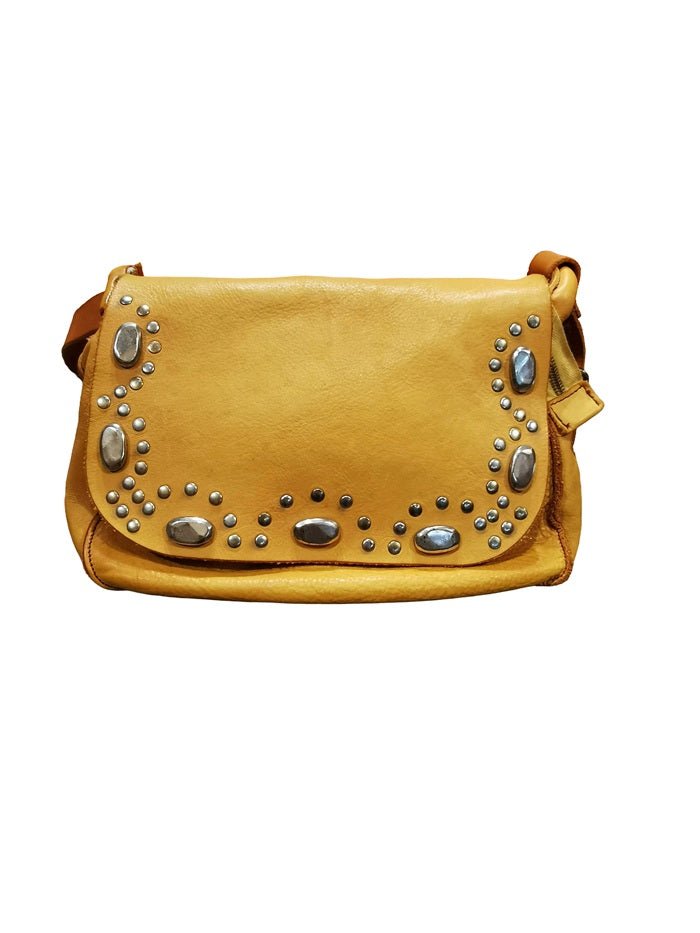 Borsa in pelle con patta e borchie Pelletteria Allegrini Filippo 1647 Giallo - Pelletteria Allegrini