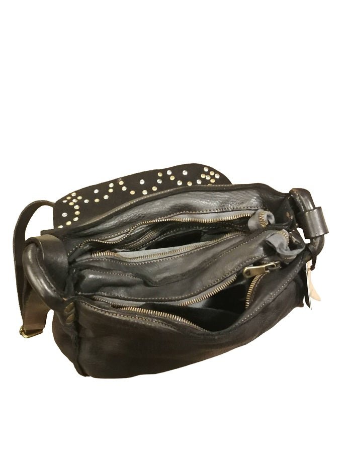Borsa in pelle con patta e borchie Pelletteria Allegrini Filippo 1647 Nero - Pelletteria Allegrini