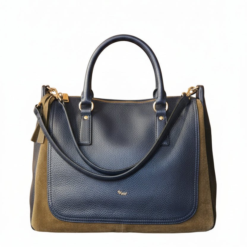 Borsa in pelle e camoscio Bruno Rossi C26/G Oceano/Caffè - Pelletteria Allegrini