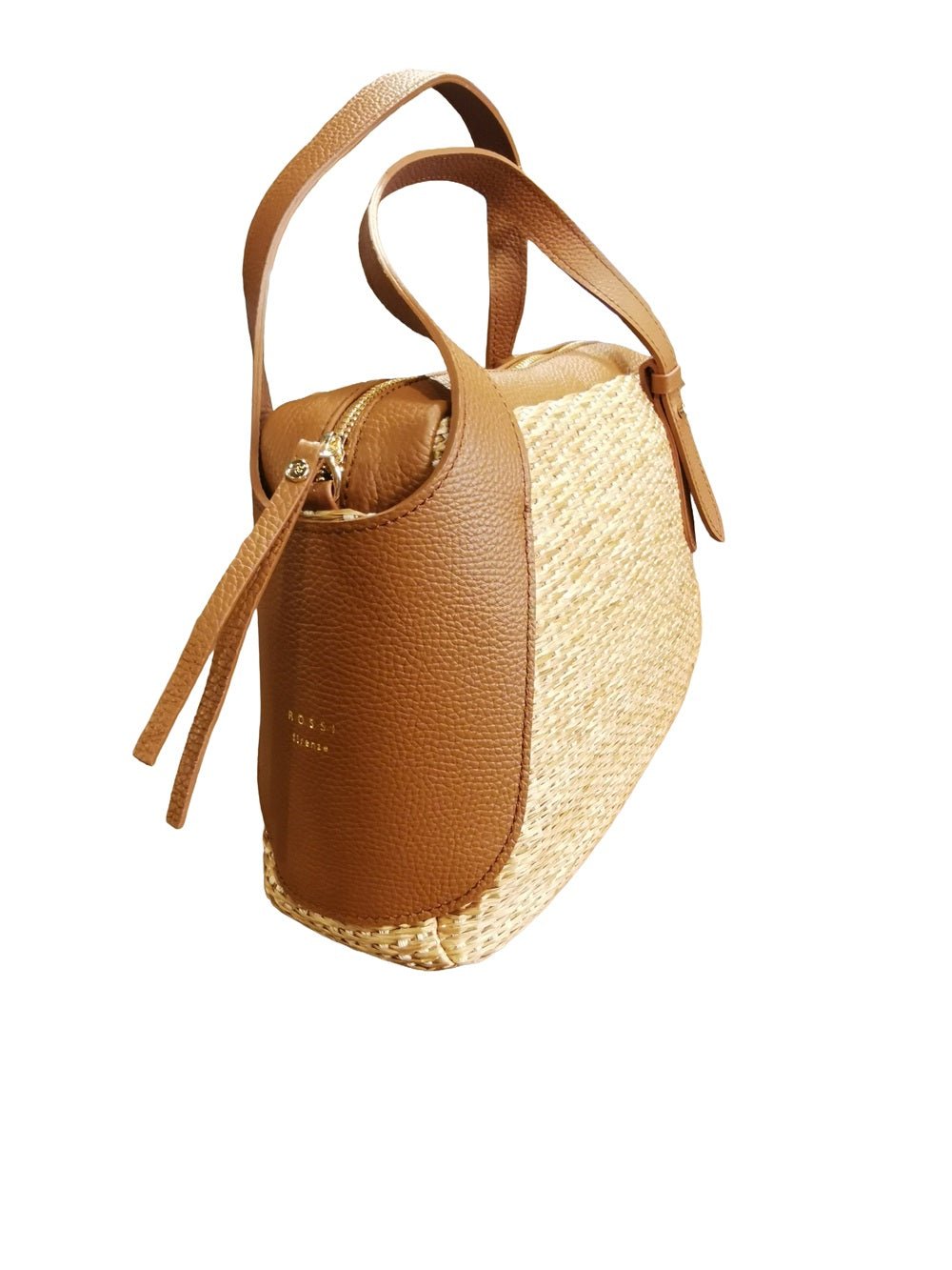 Borsa in pelle e rafia con manici e tracolla Bruno Rossi PA256 Corda - Pelletteria Allegrini