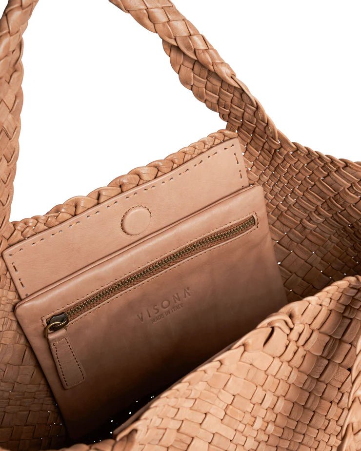 Borsa in pelle intrecciata Visonà 20316 Cognac - Pelletteria Allegrini