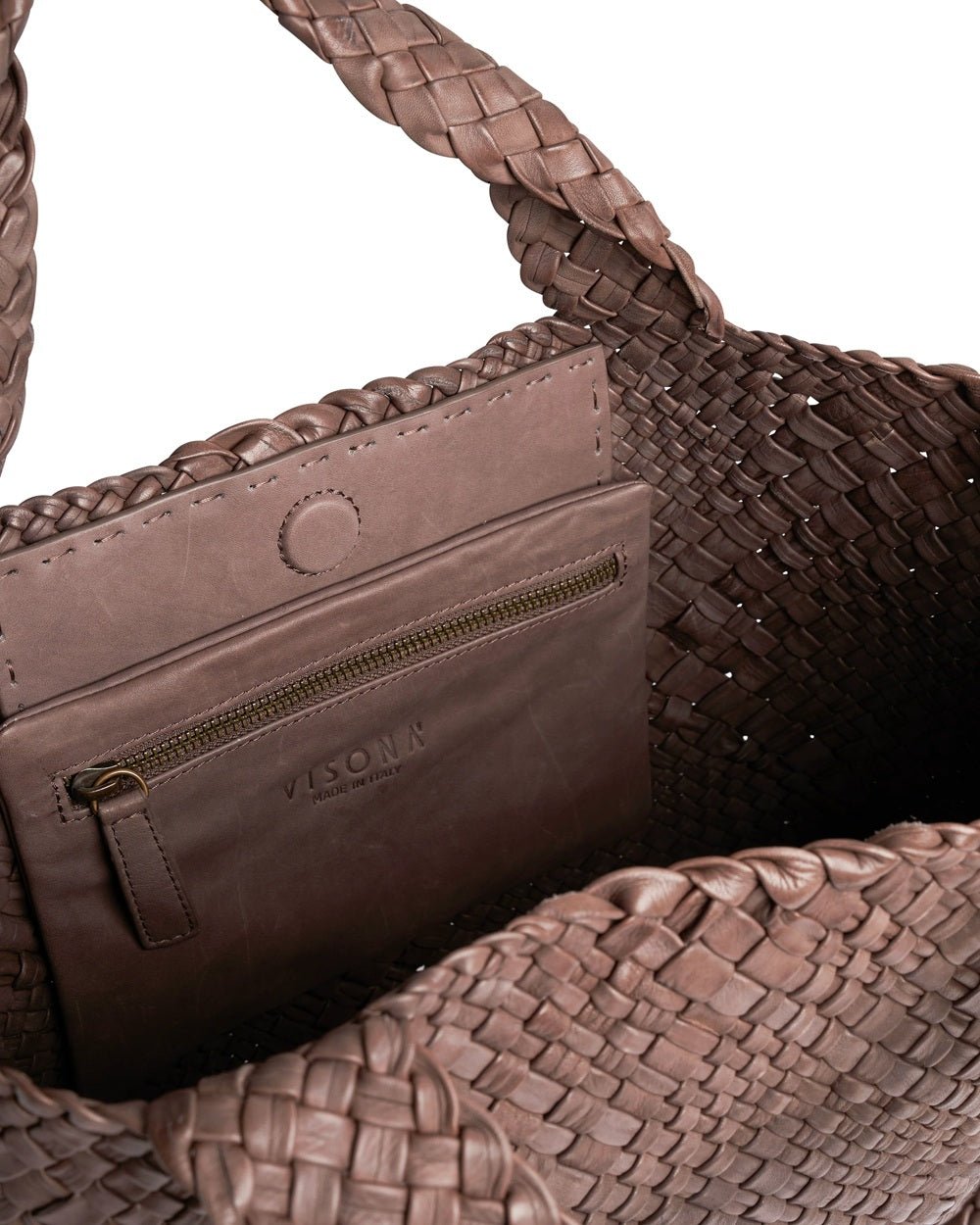 Borsa in pelle intrecciata Visonà 20316 Testa di moro - Pelletteria Allegrini