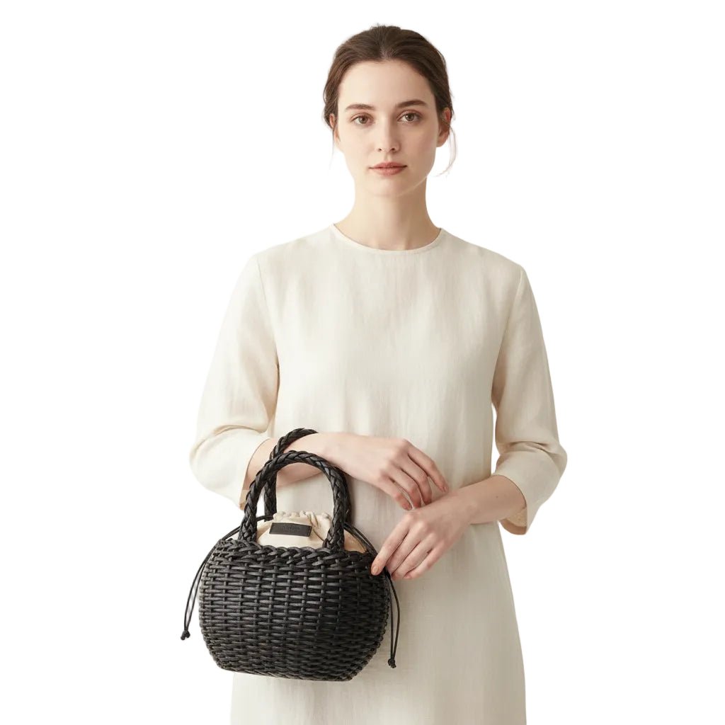 Borsa media con doppi manici in pelle intrecciata Bruno Rossi T3 Nero - Pelletteria Allegrini