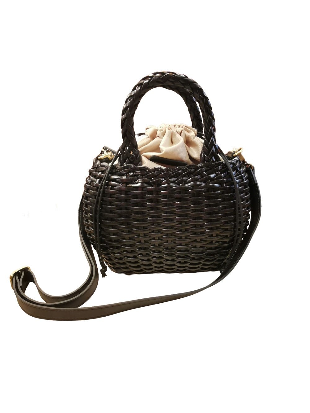 Borsa media con doppi manici in pelle intrecciata Bruno Rossi T3 Nero - Pelletteria Allegrini