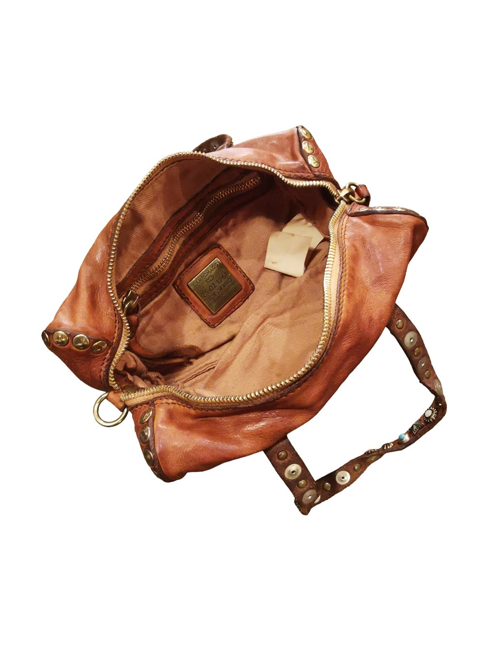 Small heart-shaped bag with stones and studs Campomaggi C045110ND-X3159 Cognac