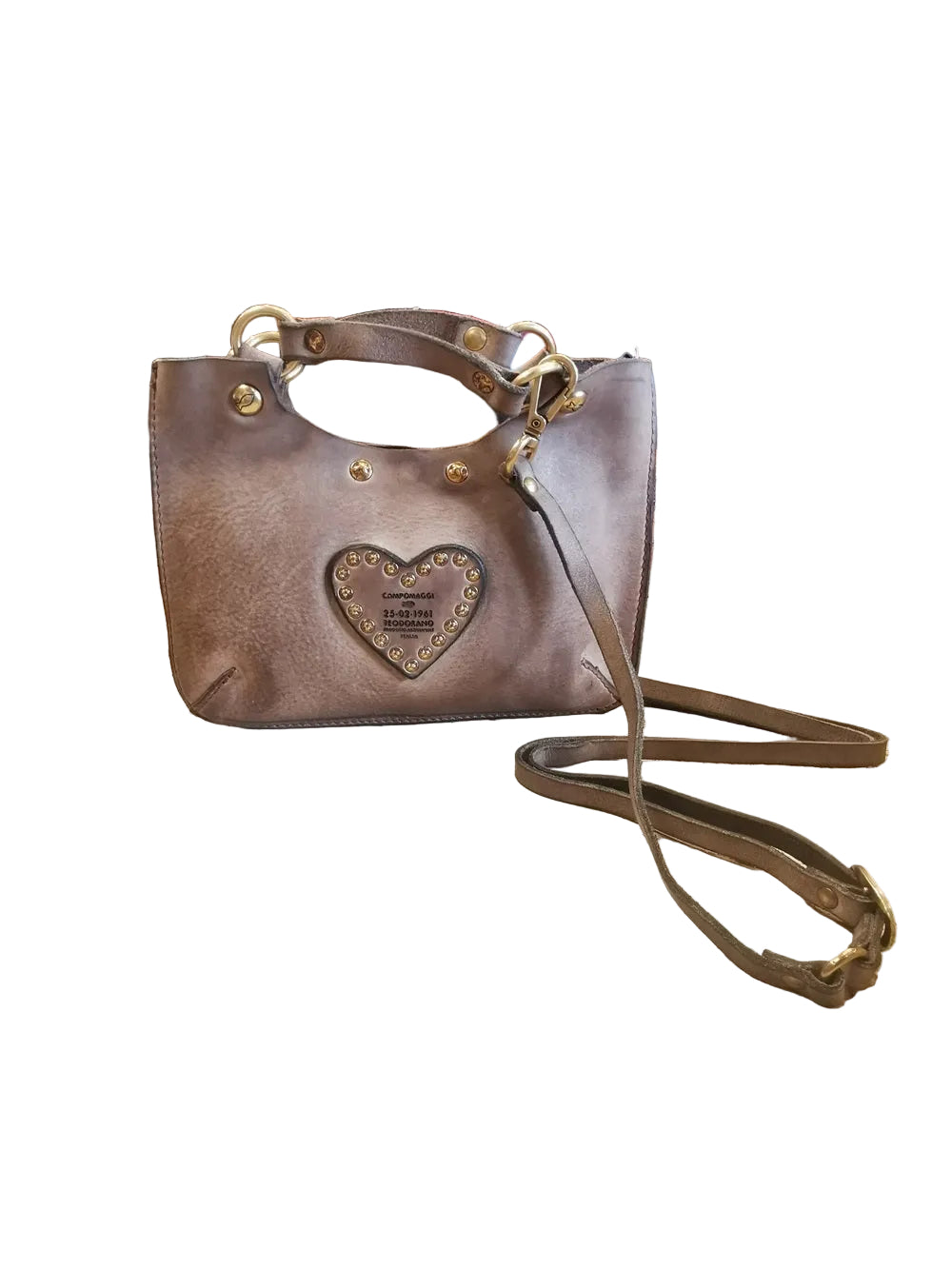 Borsa piccola a tracolla in pelle con cuore Campomaggi C034580ND-X3140 Cemento