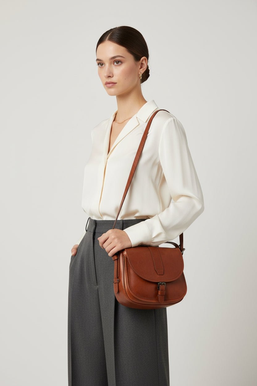 Borsa piccola in pelle Bruno Rossi R317 Brandy - Pelletteria Allegrini