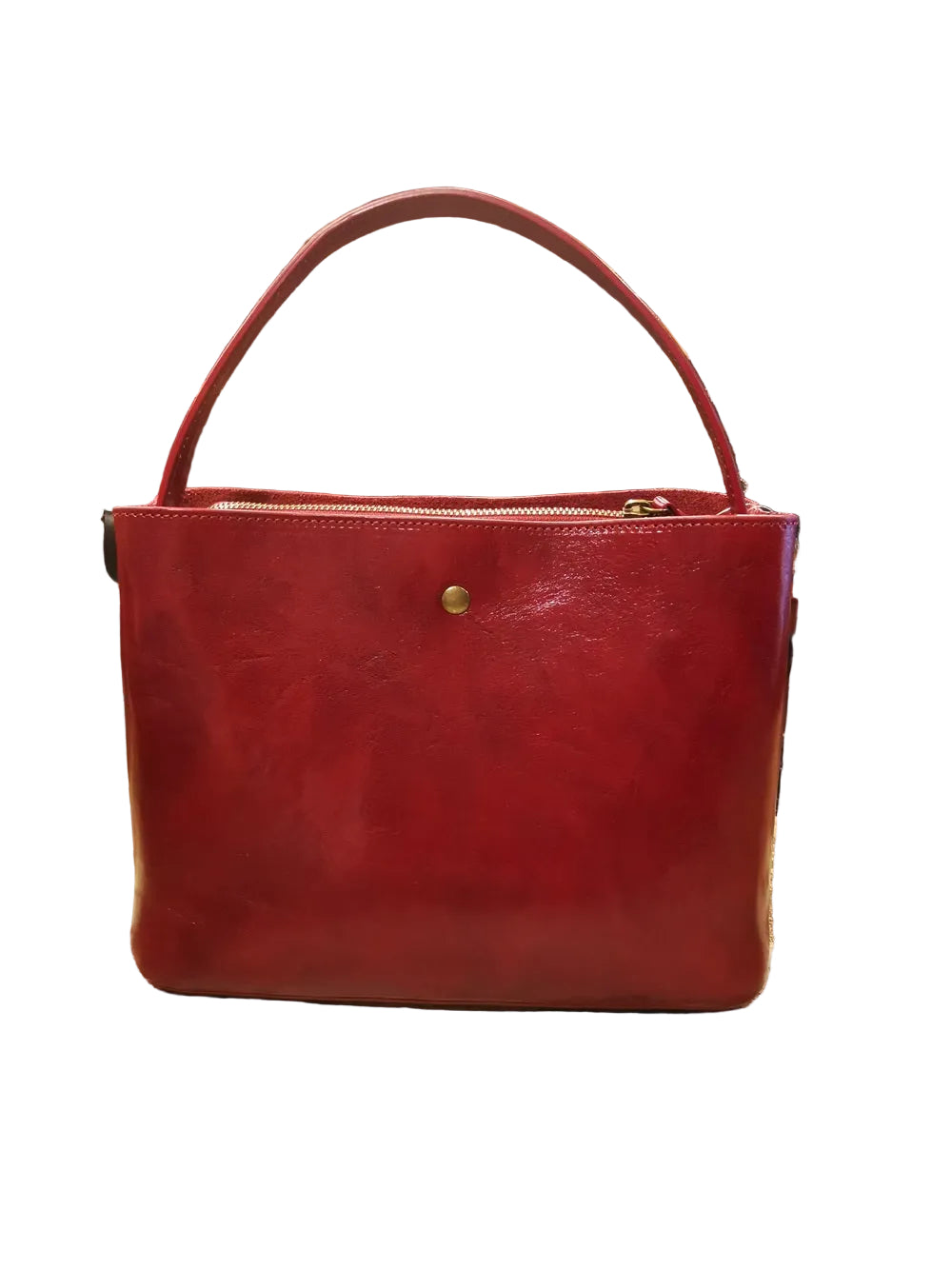 Borsa shopper in cuoio rigido, con manico fisso e tracolla staccabile e regolabile. Made in Italy