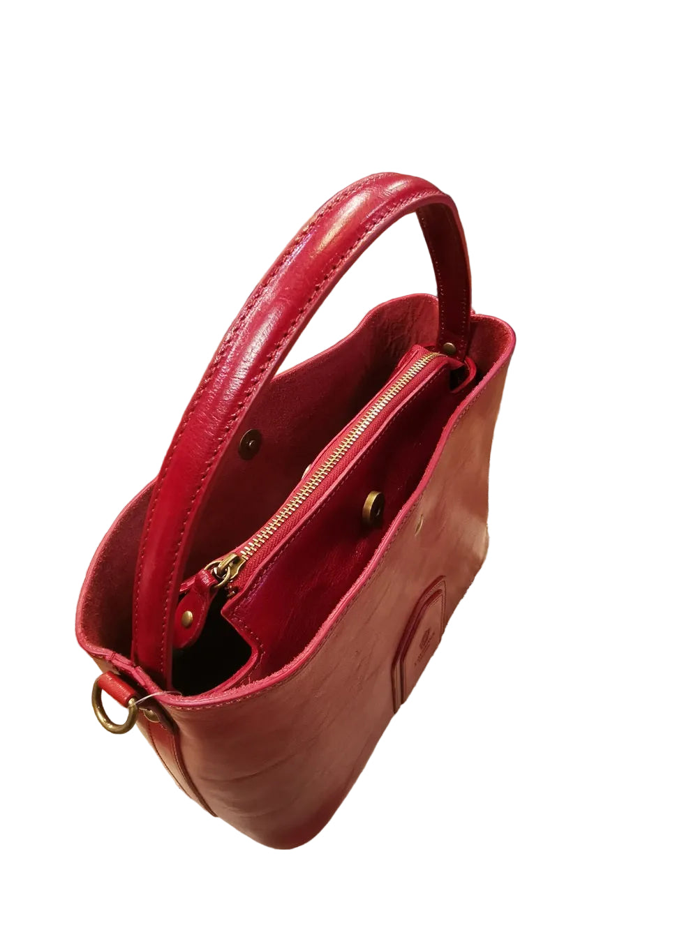 Borsa shopper in cuoio rigido, con manico fisso e tracolla staccabile e regolabile. Made in Italy
