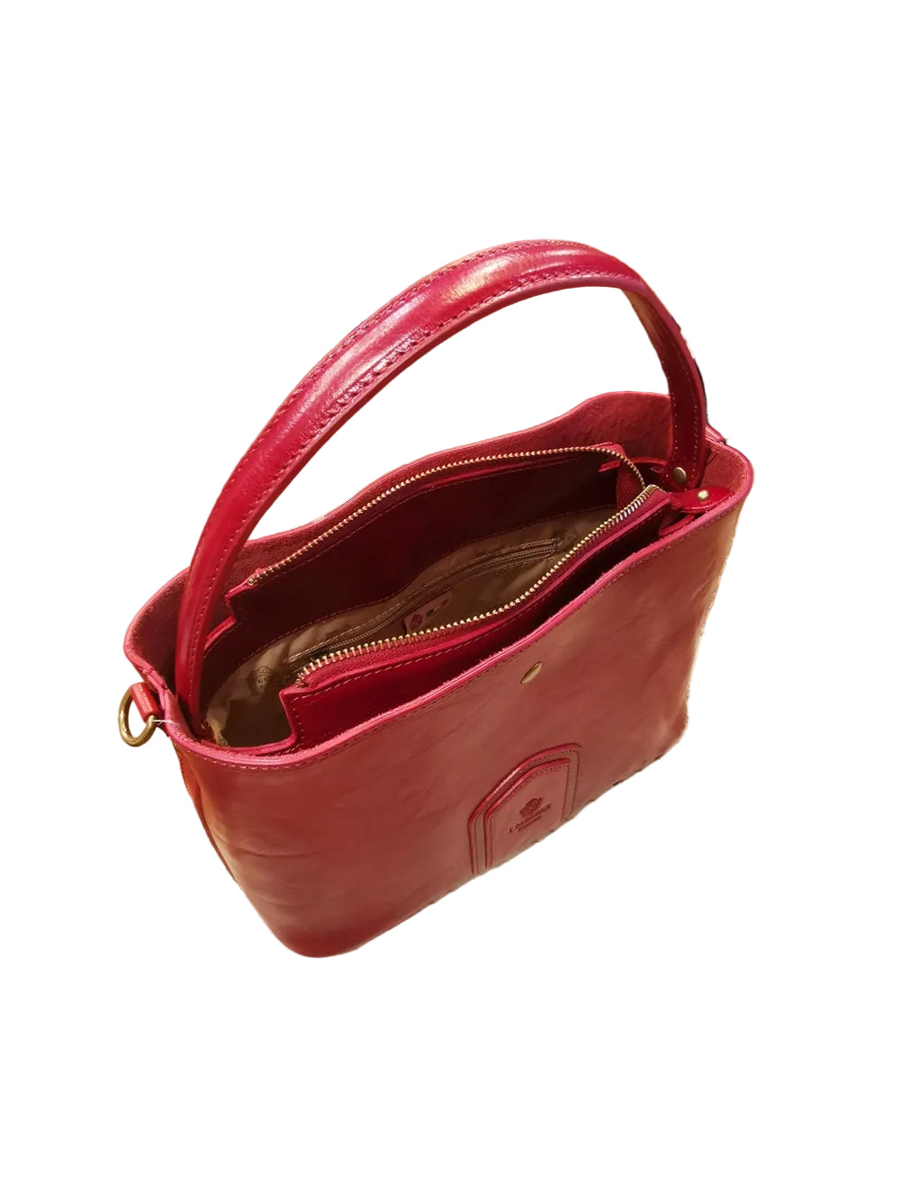 Borsa shopper in cuoio rigido, con manico fisso e tracolla staccabile e regolabile. Made in Italy