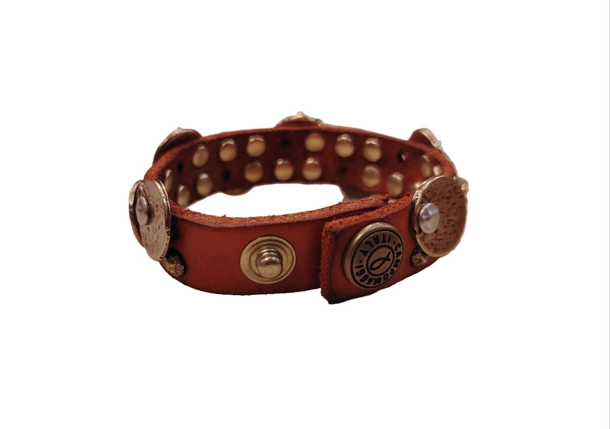 Bracciale in pelle con medaglie Campomaggi C024010ND X3010 Mattone - Pelletteria Allegrini