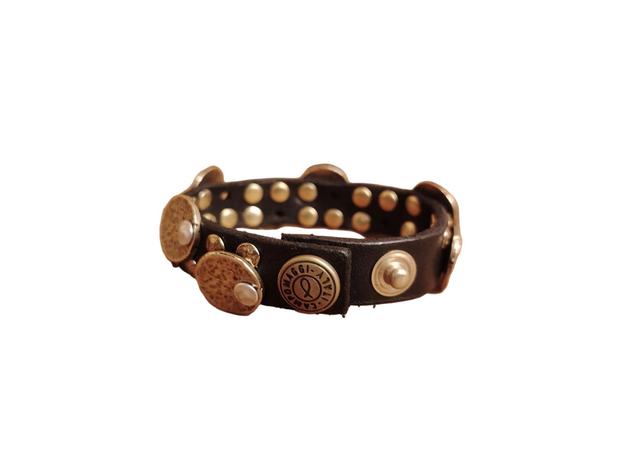 Bracciale in pelle con medaglie Campomaggi C024010ND X3010 Nero - Pelletteria Allegrini