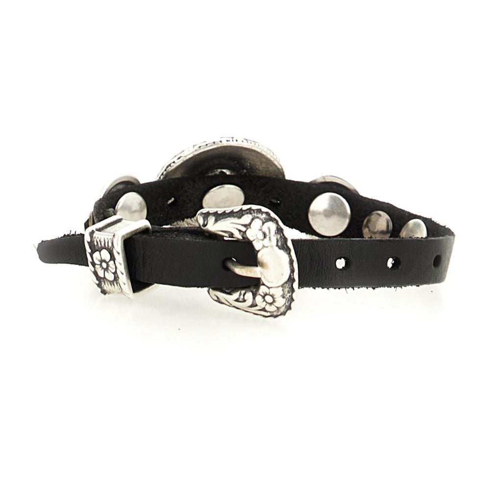 Bracciale in pelle con medaglie decorative Campomaggi C003390ND - X2876 Nero - Pelletteria Allegrini