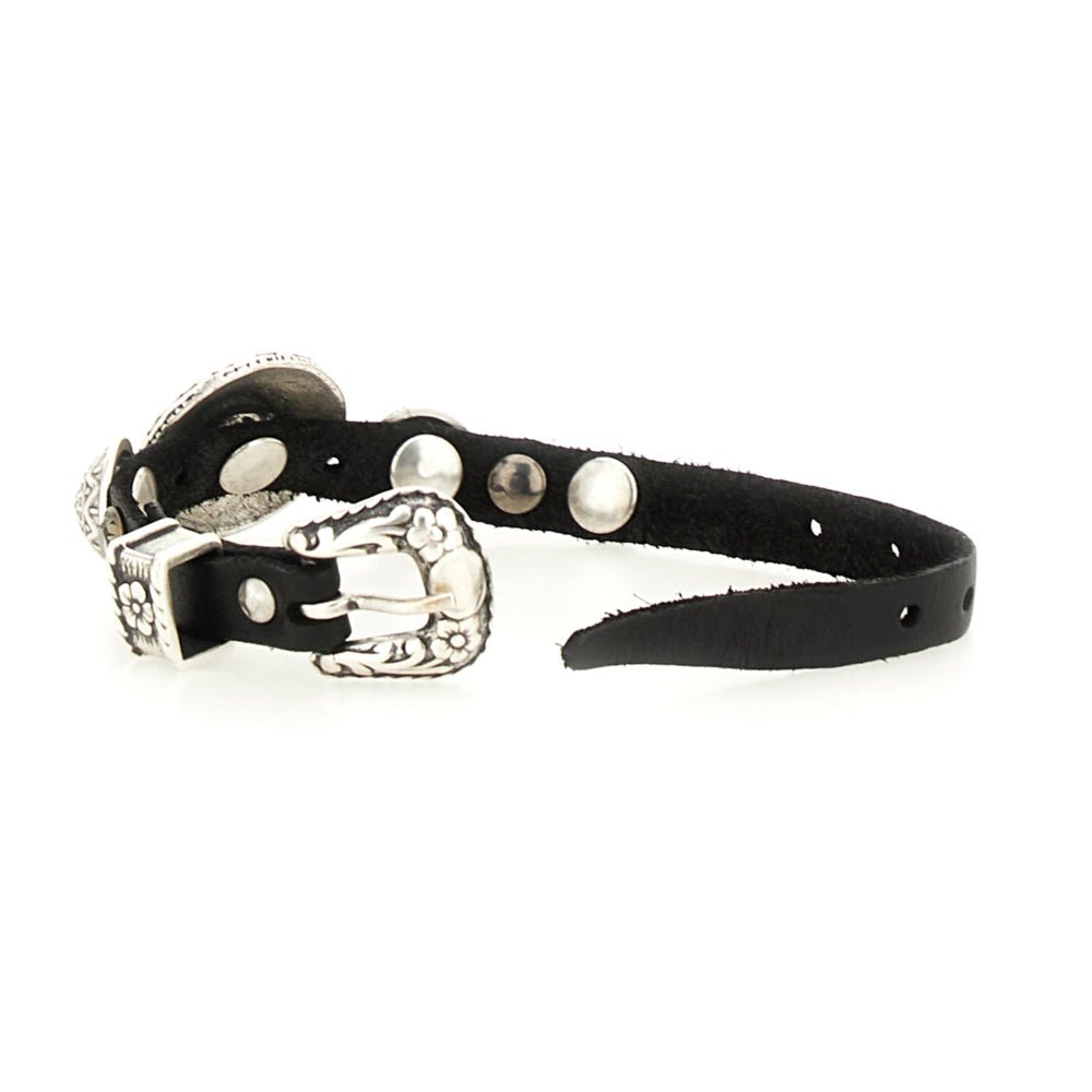 Bracciale in pelle con medaglie decorative Campomaggi C003390ND - X2876 Nero - Pelletteria Allegrini