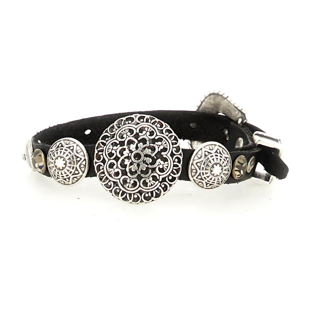Bracciale in pelle con medaglie decorative Campomaggi C003390ND - X2876 Nero - Pelletteria Allegrini