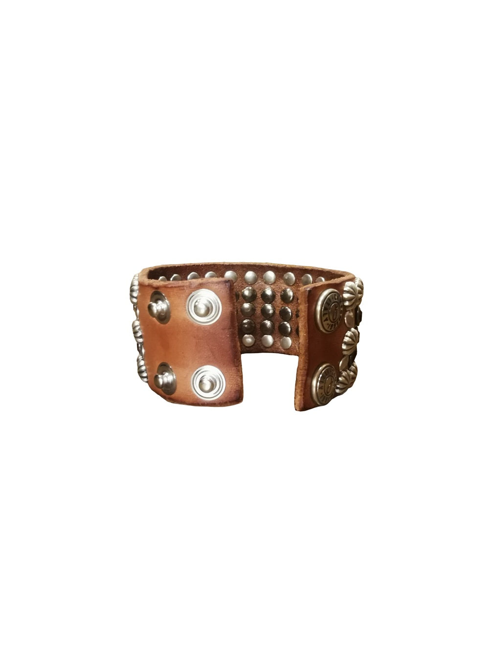 Bracciale in pelle con strass e borchie Campomaggi C002170ND-X3167 Cognac