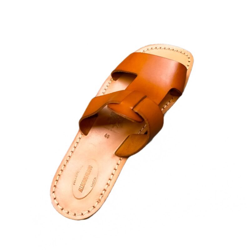 Ciabatta in cuoio con fascia uomo Pelletteria Allegrini Filippo 523U cuoio - Pelletteria Allegrini