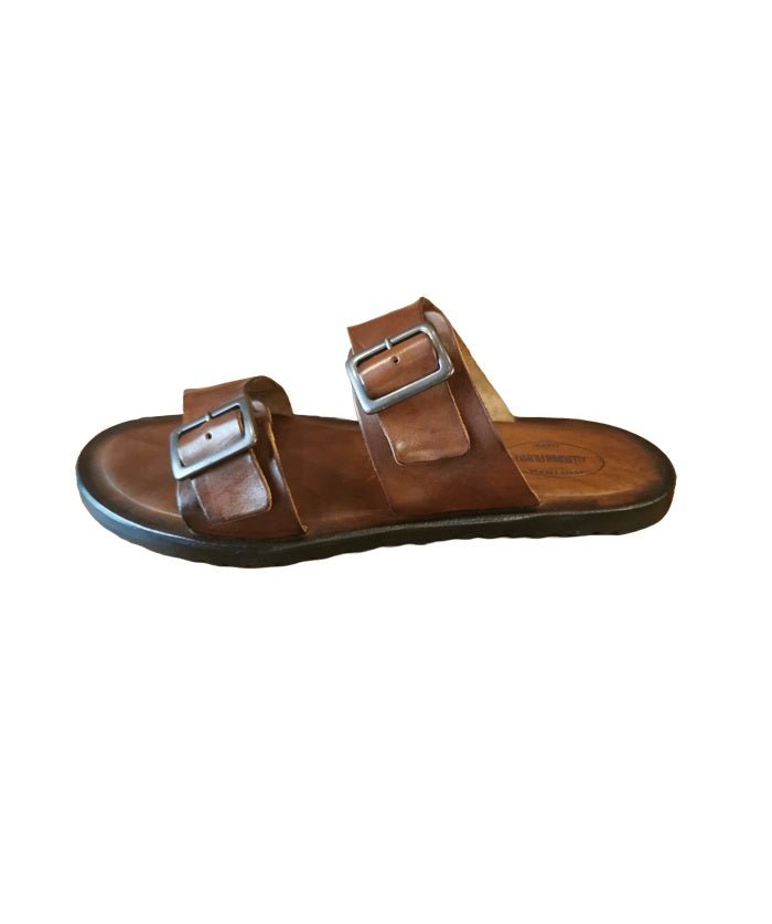 Ciabatta in cuoio con fibbie uomo Pelletteria Allegrini Filippo M6892 Marrone - Pelletteria Allegrini