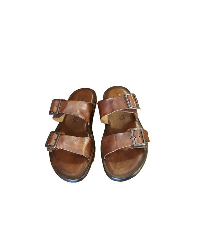 Ciabatta in cuoio con fibbie uomo Pelletteria Allegrini Filippo M6892 Marrone - Pelletteria Allegrini