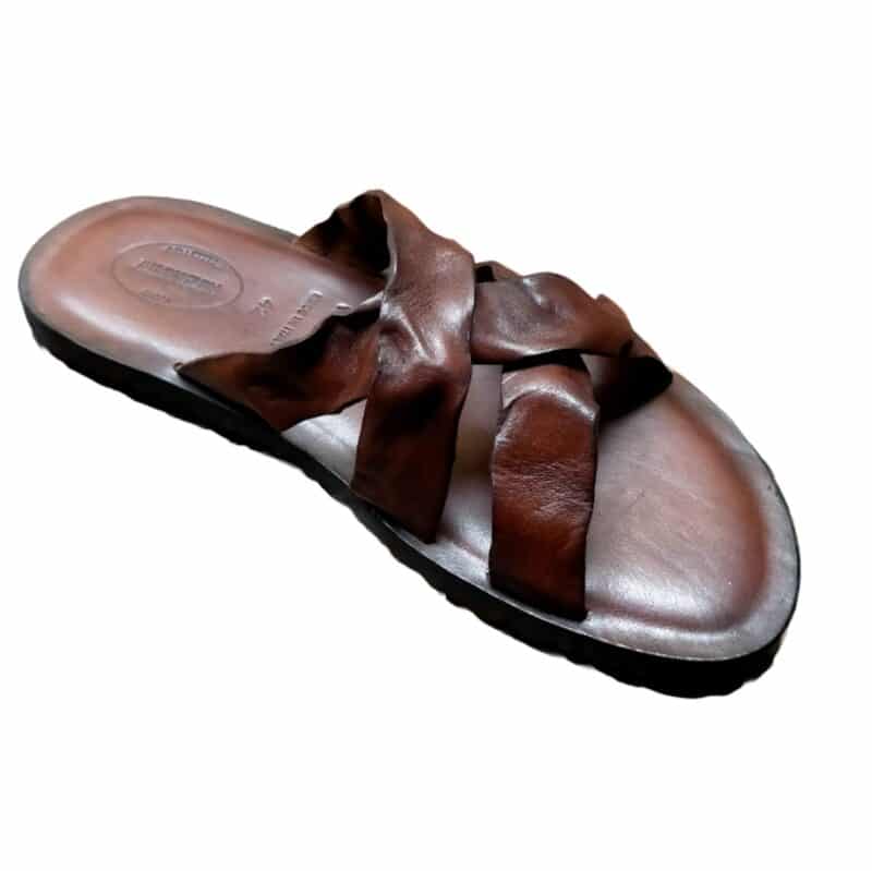 Ciabatta in cuoio con intreccio uomo Pelletteria Allegrini Filippo M6377 Marrone - Pelletteria Allegrini