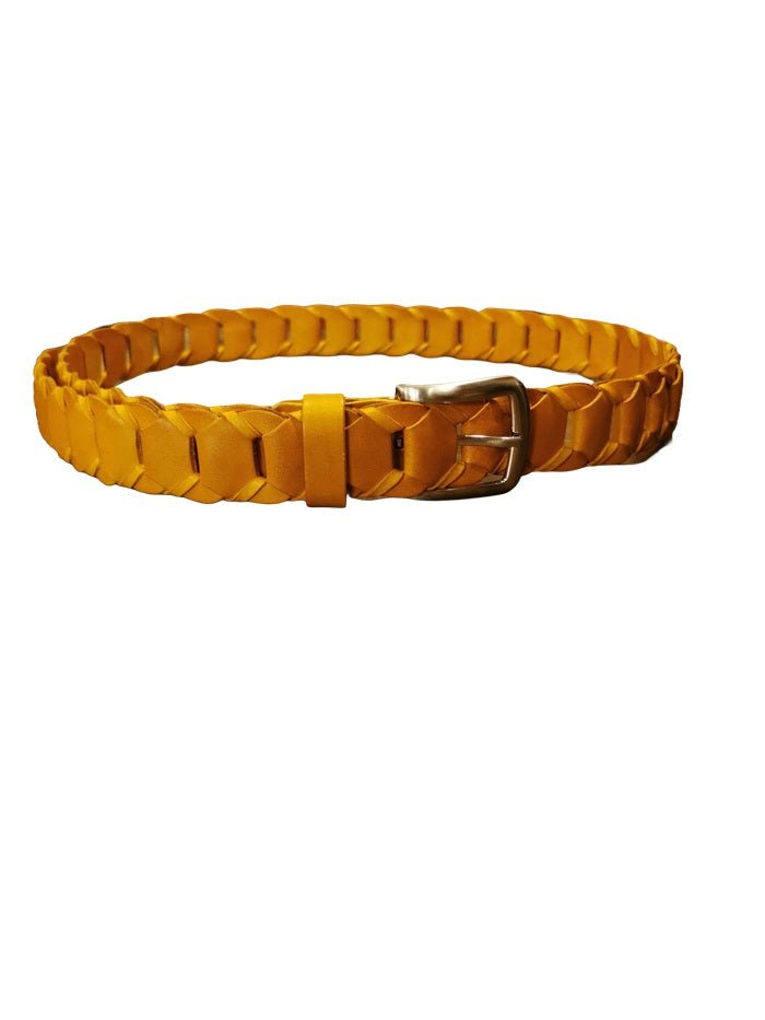 Cintura intrecciata alta 3,5 cm Pelletteria Allegrini Filippo TONDINO35 Senape - Pelletteria Allegrini