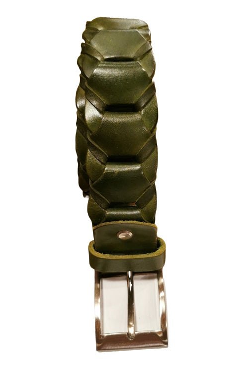 Cintura intrecciata alta 3,5 cm Pelletteria Allegrini Filippo TONDINO35 Verde bottiglia - Pelletteria Allegrini