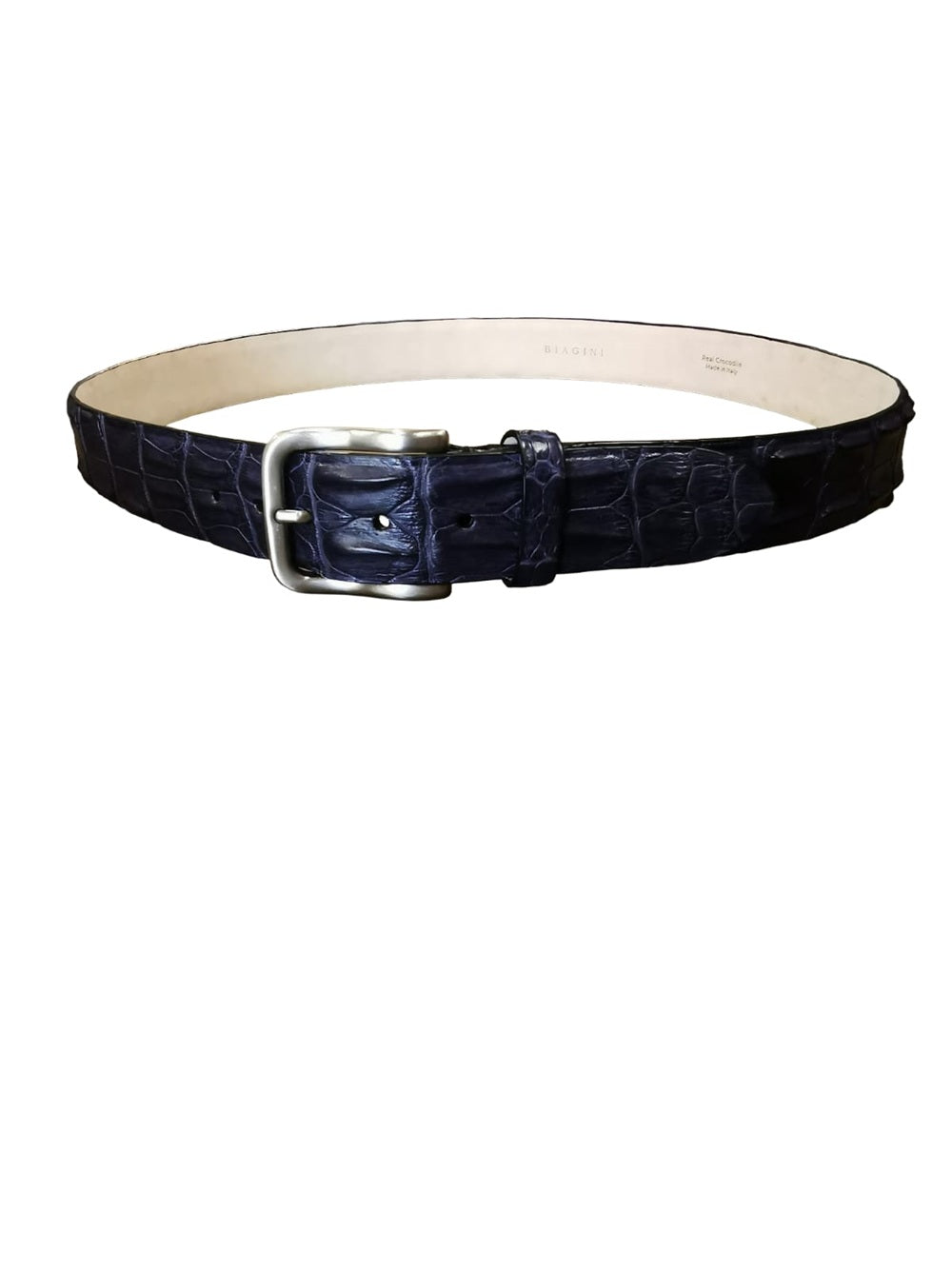 Cintura uomo in schiena di vero coccodrillo Pelletteria Allegrini Filippo C326 Blu