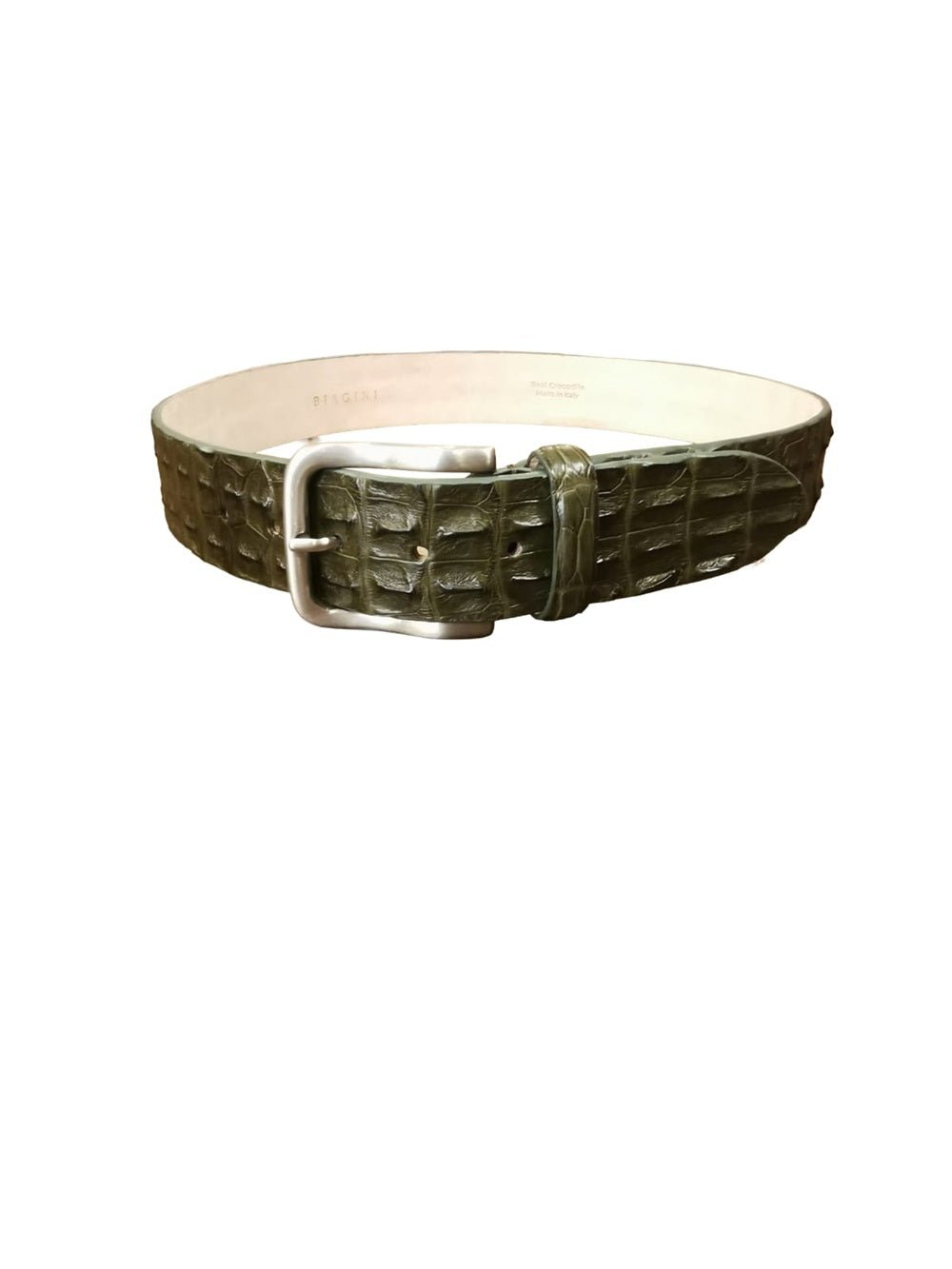 Cintura uomo in schiena di vero coccodrillo Pelletteria Allegrini Filippo C326 Verde militare - Pelletteria Allegrini