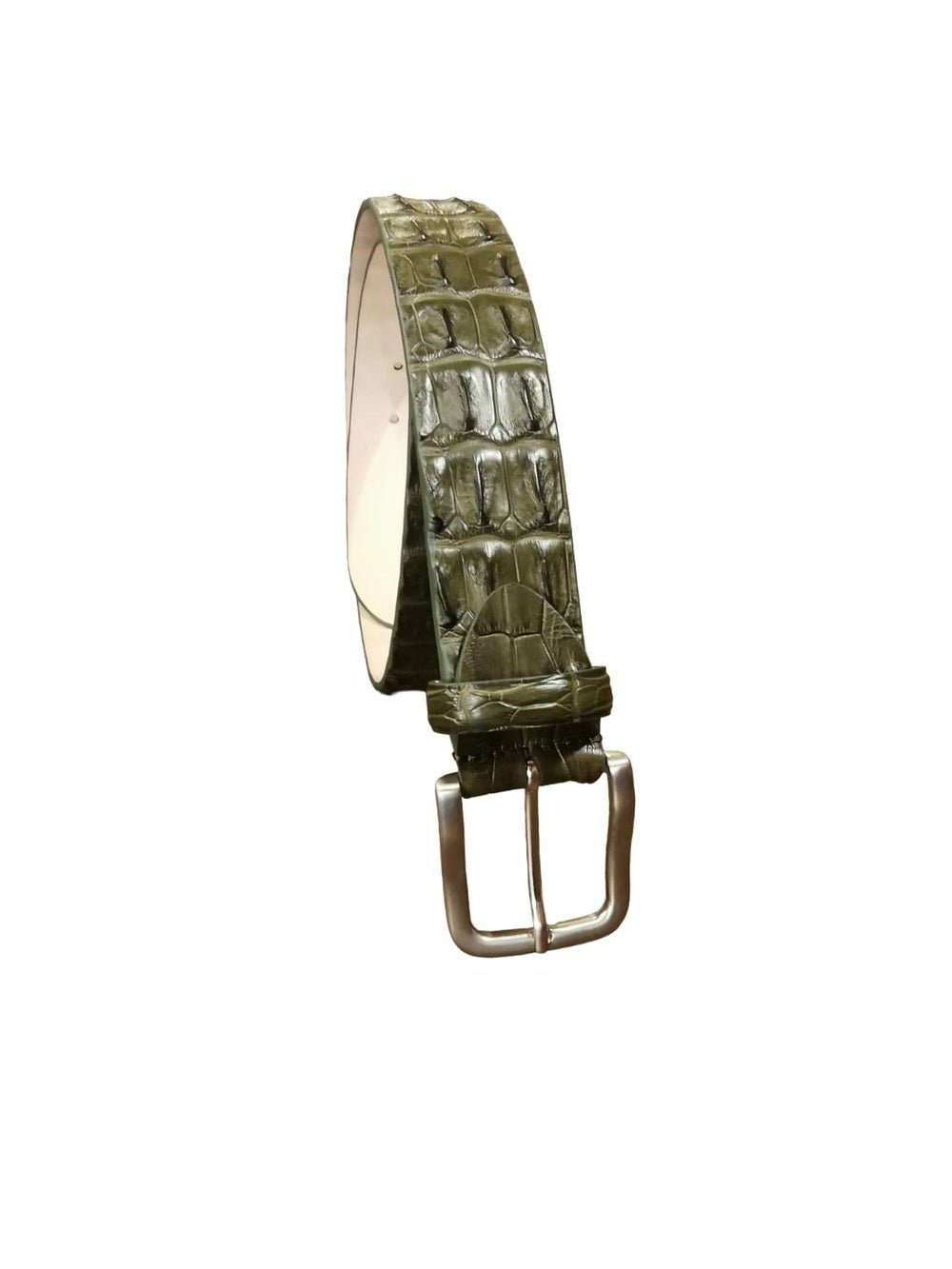 Cintura uomo in schiena di vero coccodrillo Pelletteria Allegrini Filippo C326 Verde militare - Pelletteria Allegrini