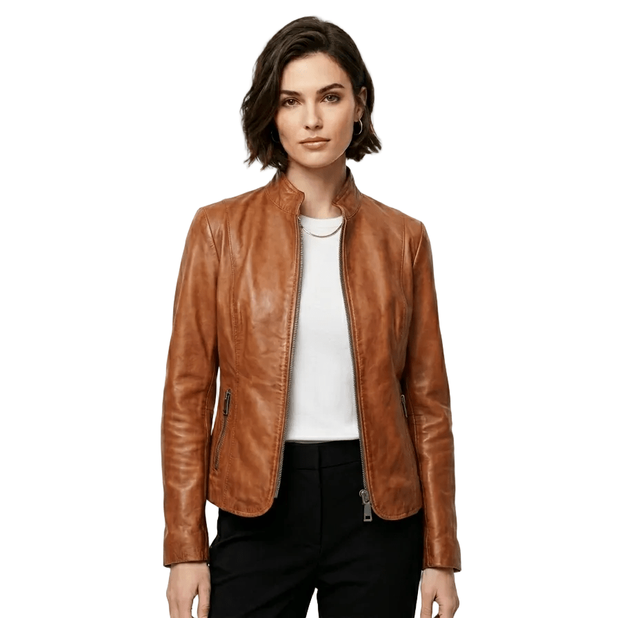 Giacca in pelle donna Pelletteria Allegrini Filippo 783 cuoio - Pelletteria Allegrini