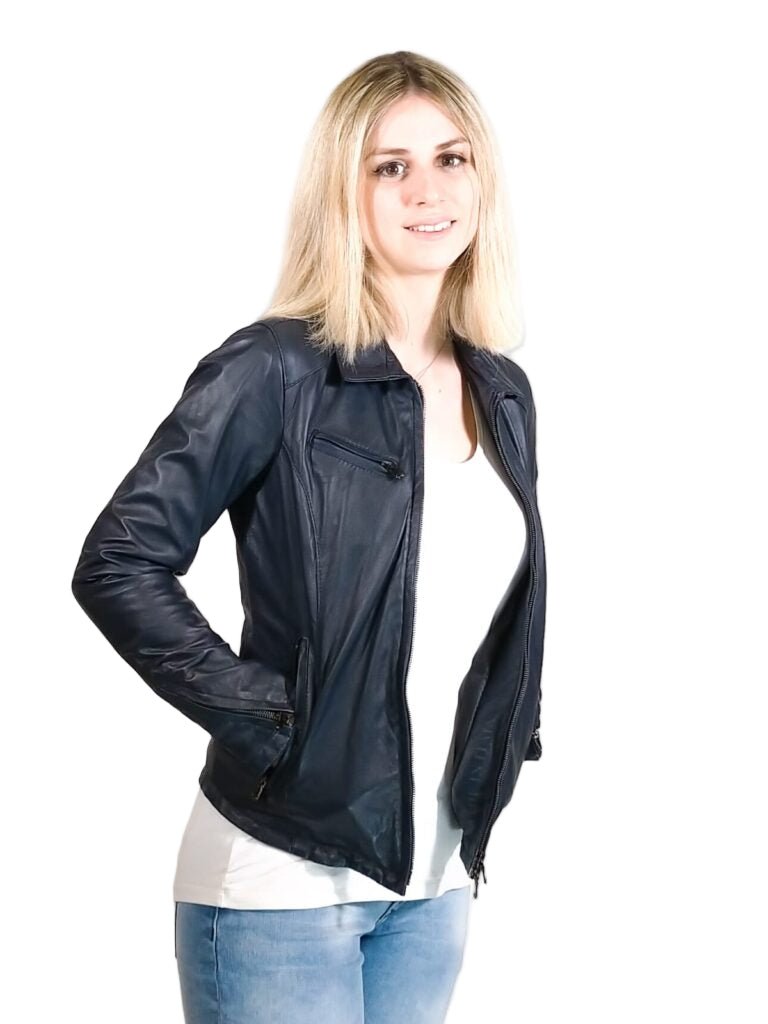 Giacca in pelle donna Pelletteria Allegrini Filippo IRMA Z Blu - Pelletteria Allegrini