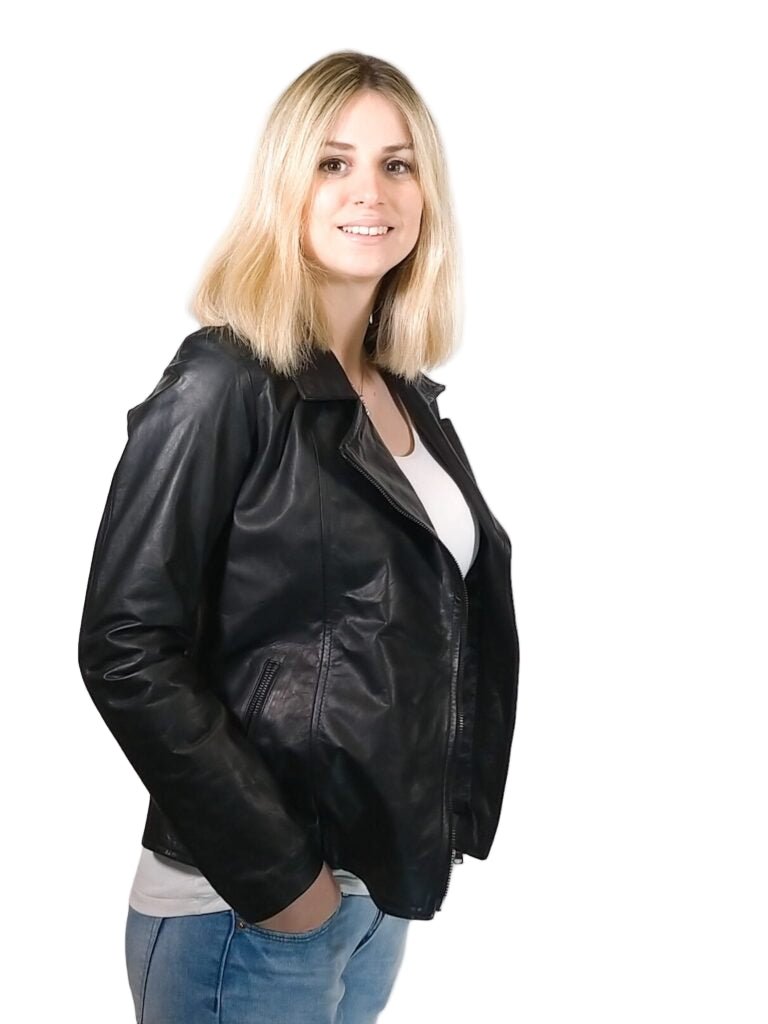 Giacca in pelle donna tamponata a mano Pelletteria Allegrini Filippo GREASE Tuscany Nero - Pelletteria Allegrini
