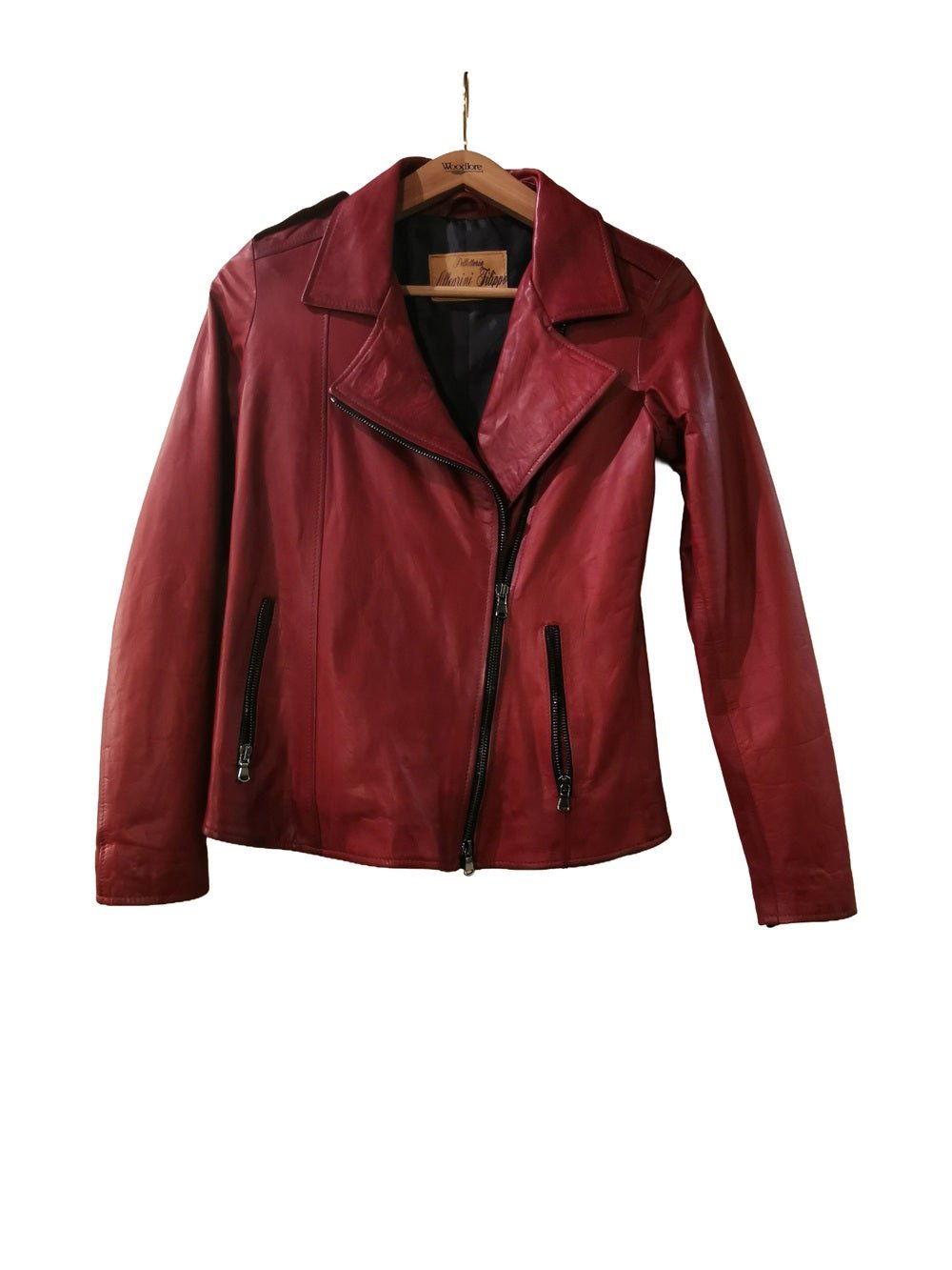 Giacca in pelle donna tamponata a mano Pelletteria Allegrini Filippo GREASE Tuscany Rosso - Pelletteria Allegrini