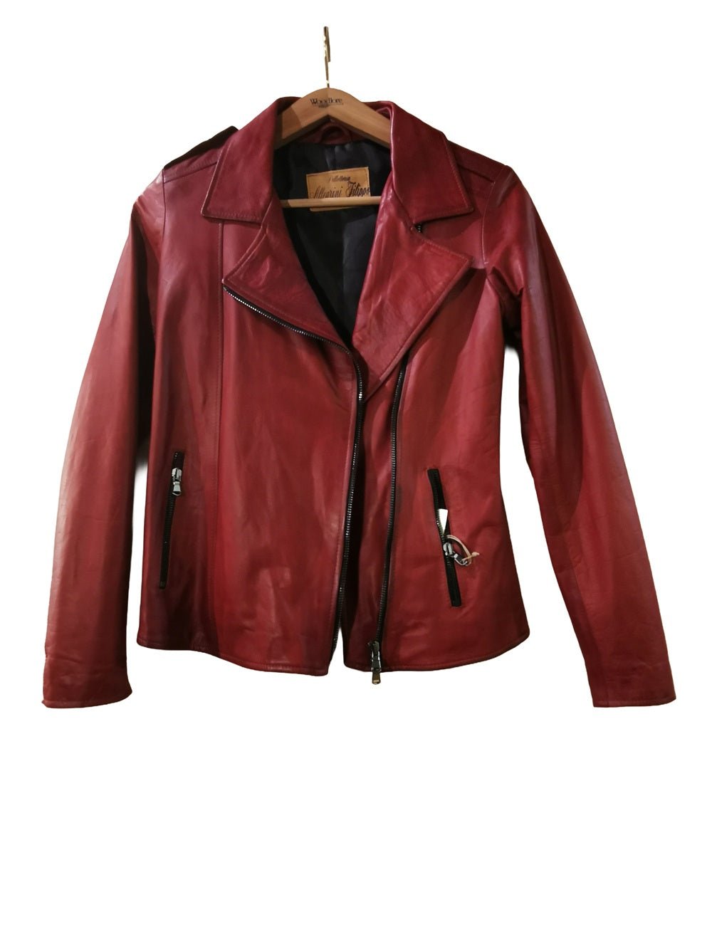 Giacca in pelle donna tamponata a mano Pelletteria Allegrini Filippo GREASE Tuscany Rosso - Pelletteria Allegrini